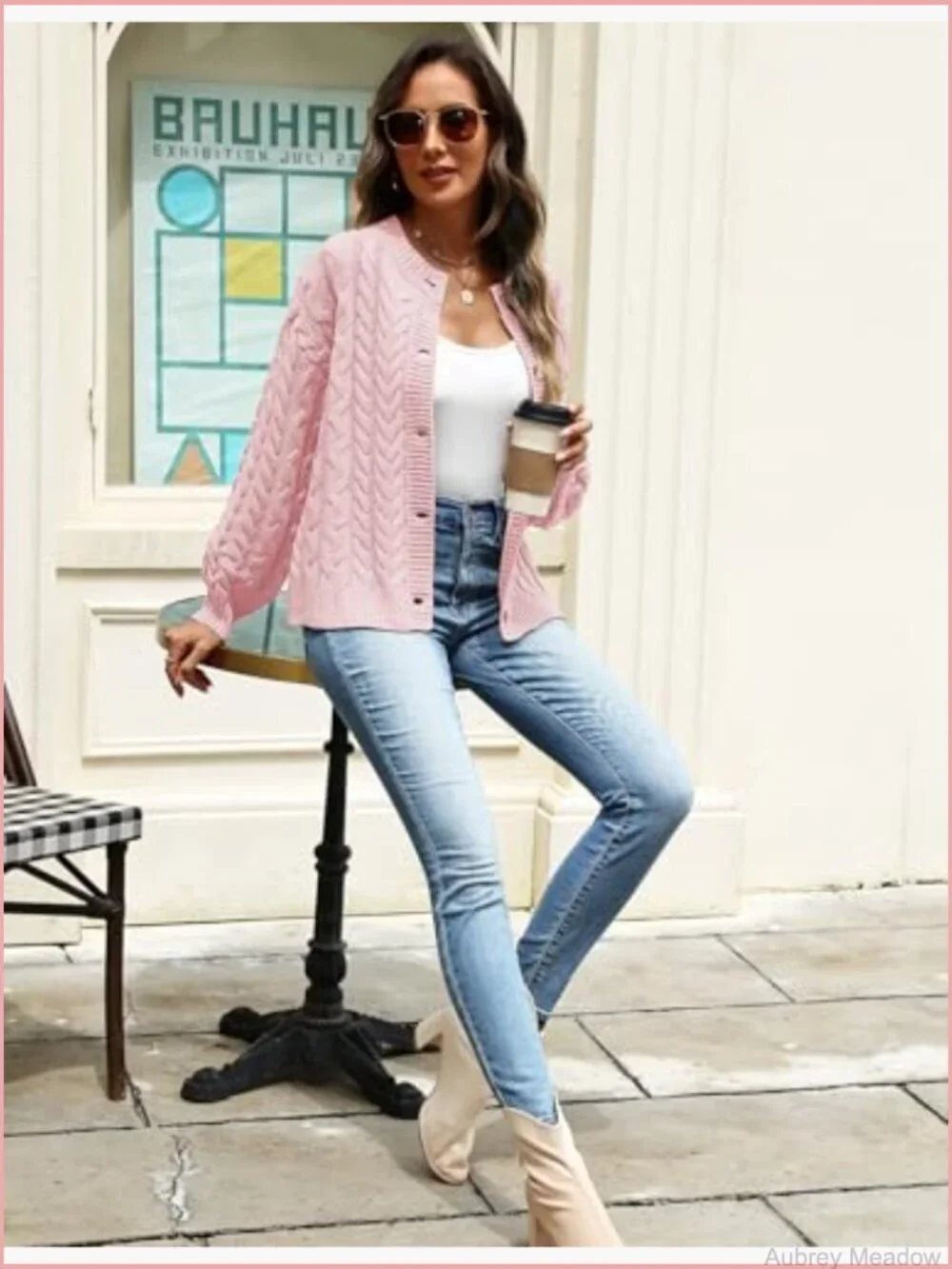 Cable Knit Button Down Cardigan Open Front Long Sleeve Coatigan
